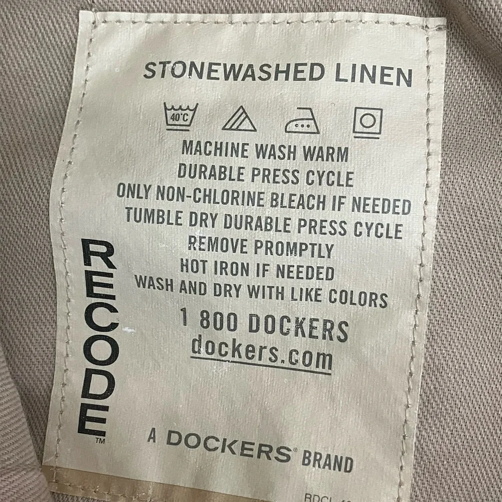 Dockers Mens Tan RECODE Stonewashed Linen Flat Front Straight Leg Pants Sz 38x32